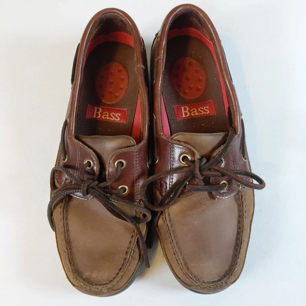 Bass Harry II Leather Boat Shoes Brown Moc Toe Men's 7.5M Casual Deck 1670-230